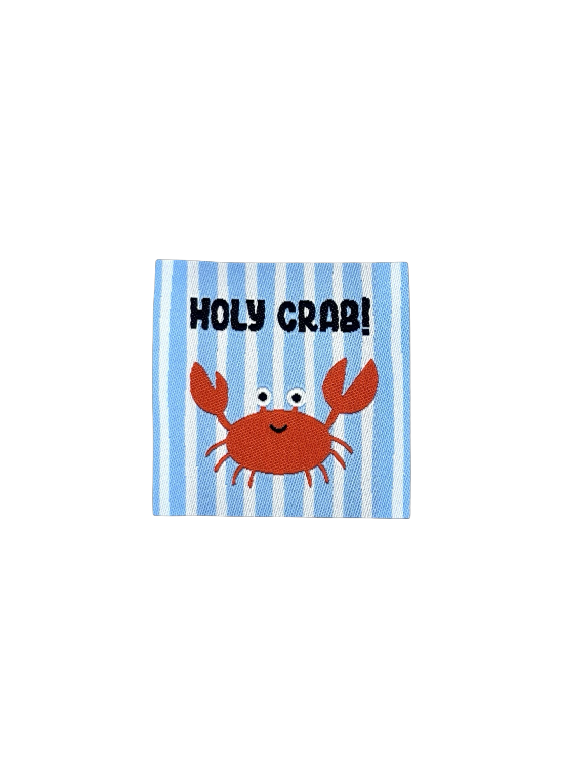 Servetten met vrolijke rode krab en tekst Holy Crab op blauw-wit gestreepte achtergrond